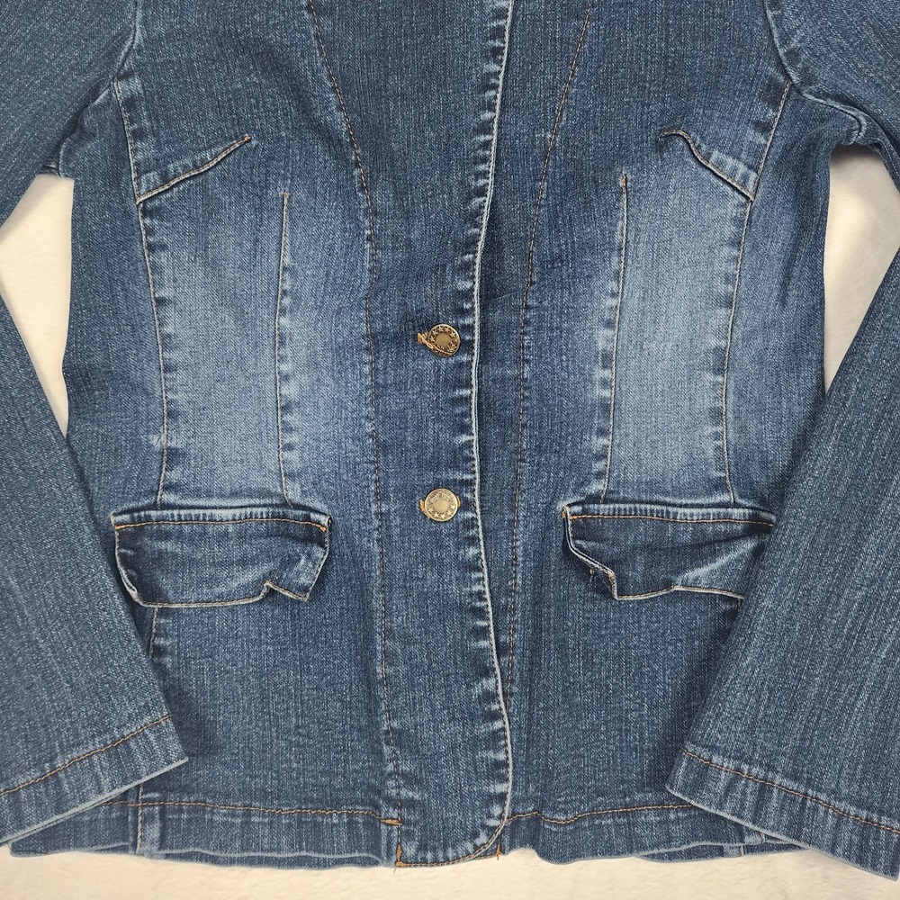 Monteau Denim Jacket Womens Large Blue Stretch Jean Button Front Made USA - Picture 3 of 10